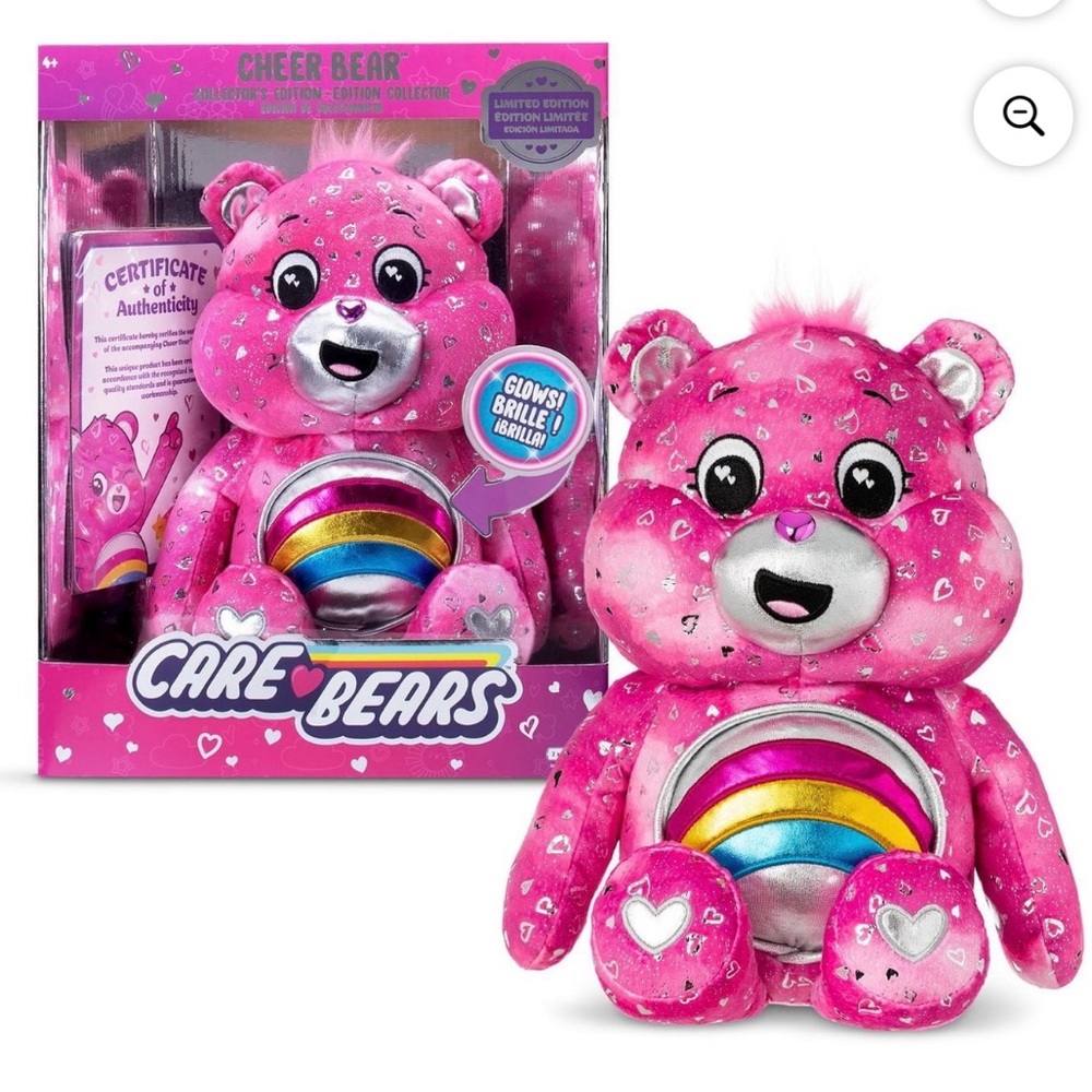 Care Bears collector edition pink Cheer Bear with glowing belly plush